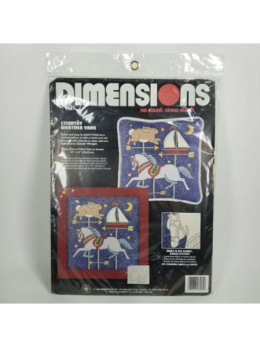 Vtg 1995 Dimensions No Count Cross Stitch "Country Weather Vane" 10"x10" 3995